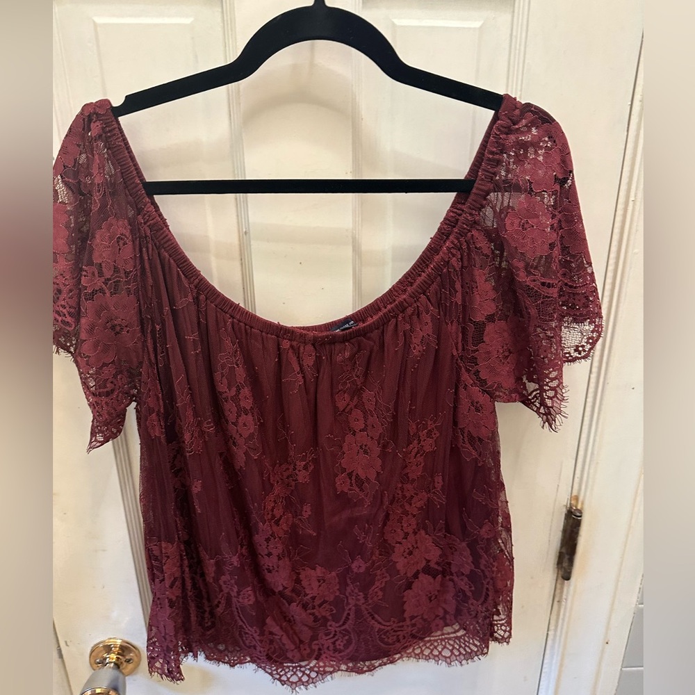 Maroon lace off the shoulder top